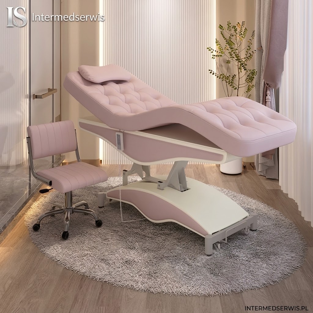 Elektryczne Łóżko Zabiegowe 3-Silnikowe Intermedserwis OC1245 – Różowo-Białe do Gabinetu Beauty i SPA